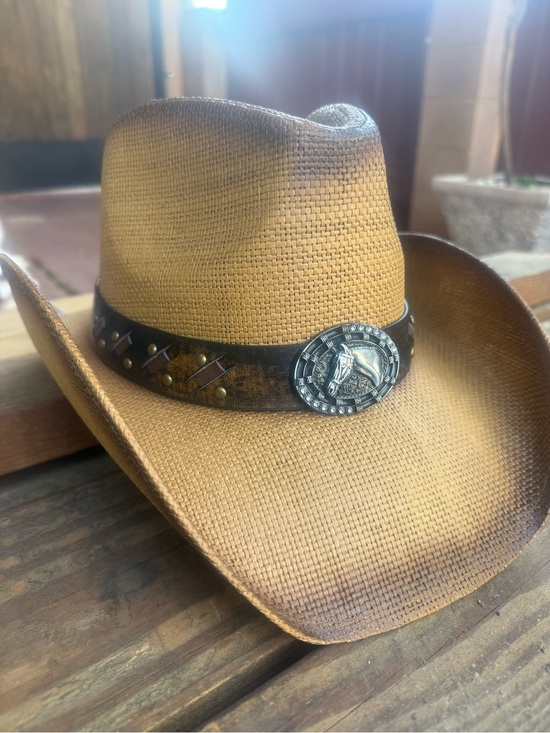 Tan Cowboy Hat with Decorative Leather Band